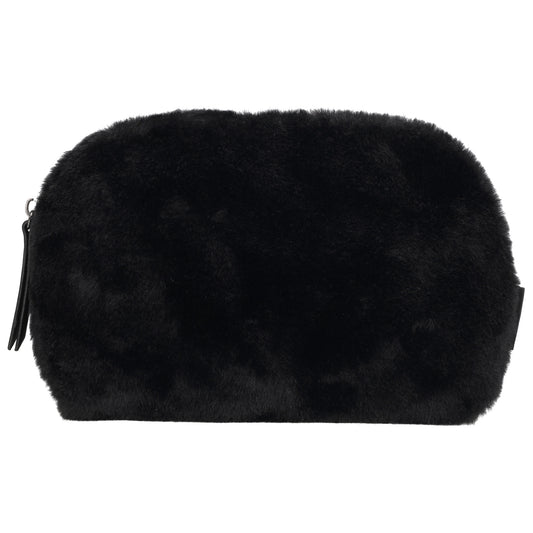 Schwarzer Kosmetikbeutel 23x16,5cm aus weichem Kunstfell – kompakt & praktisch - leder-accessoires.com