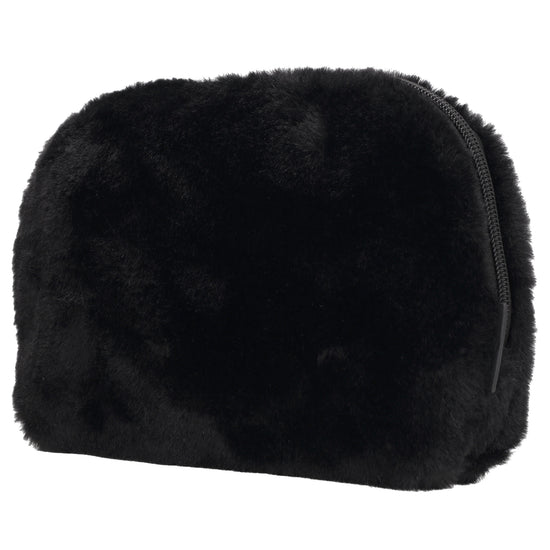 Schwarzer Kosmetikbeutel 23x16,5cm aus weichem Kunstfell – kompakt & praktisch - leder-accessoires.com