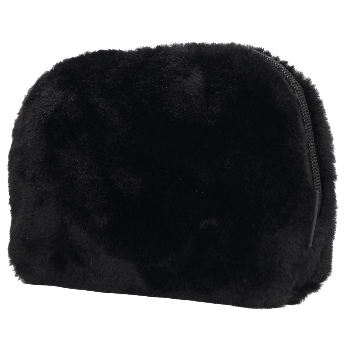 Schwarzer Kosmetikbeutel 23x16,5cm aus weichem Kunstfell – kompakt & praktisch - leder-accessoires.com