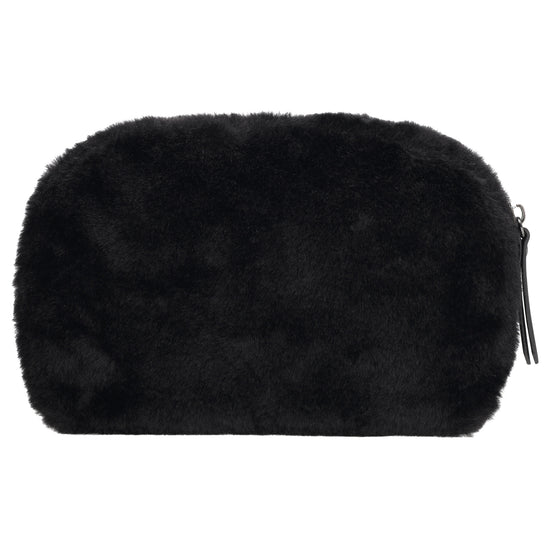 Schwarzer Kosmetikbeutel 23x16,5cm aus weichem Kunstfell – kompakt & praktisch - leder-accessoires.com