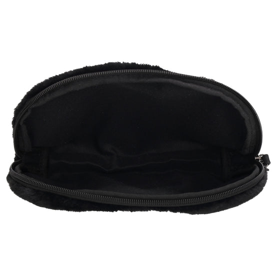 Schwarzer Kosmetikbeutel 23x16,5cm aus weichem Kunstfell – kompakt & praktisch - leder-accessoires.com