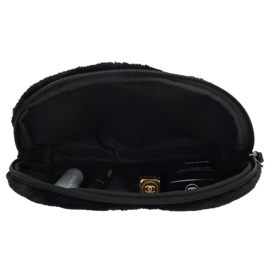 Schwarzer Kosmetikbeutel 23x16,5cm aus weichem Kunstfell – kompakt & praktisch - leder-accessoires.com
