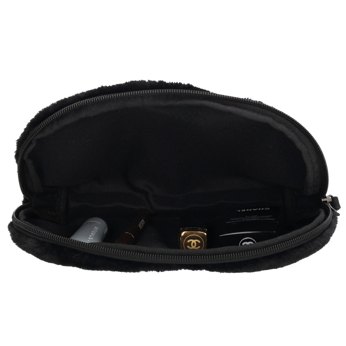 Schwarzer Kosmetikbeutel 23x16,5cm aus weichem Kunstfell – kompakt & praktisch - leder-accessoires.com