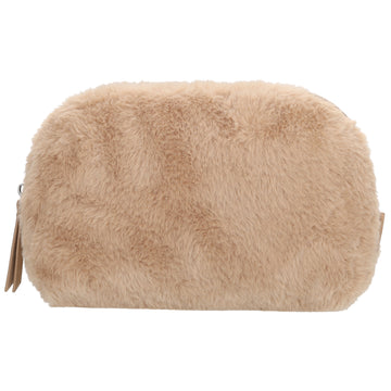 Kosmetikbeutel 23x16,5cm Sand – weiches Kunstfell & Reißverschluss - leder-accessoires.com