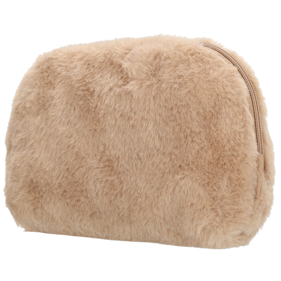 Kosmetikbeutel 23x16,5cm Sand – weiches Kunstfell & Reißverschluss - leder-accessoires.com