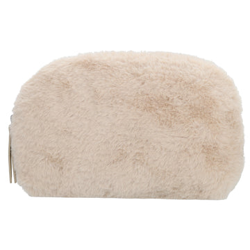 Cremefarbener Kosmetikbeutel 23x16,5cm aus weichem Kunstfell – kompakt & praktisch - leder-accessoires.com