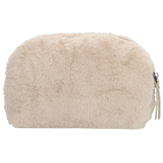 Cremefarbener Kosmetikbeutel 23x16,5cm aus weichem Kunstfell – kompakt & praktisch - leder-accessoires.com