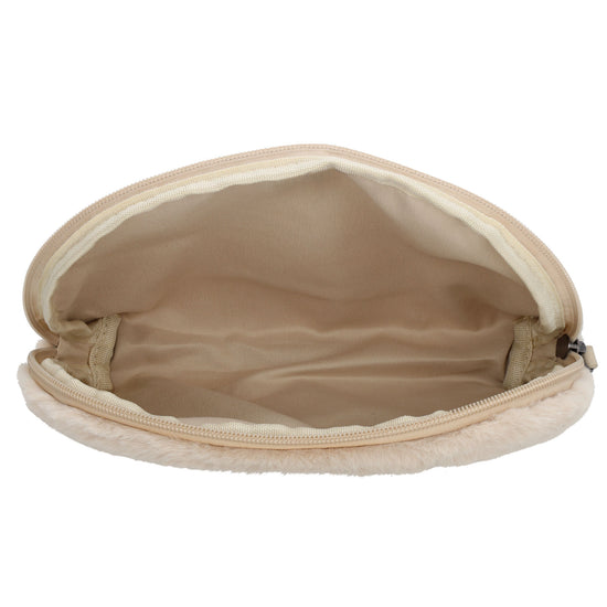 Cremefarbener Kosmetikbeutel 23x16,5cm aus weichem Kunstfell – kompakt & praktisch - leder-accessoires.com