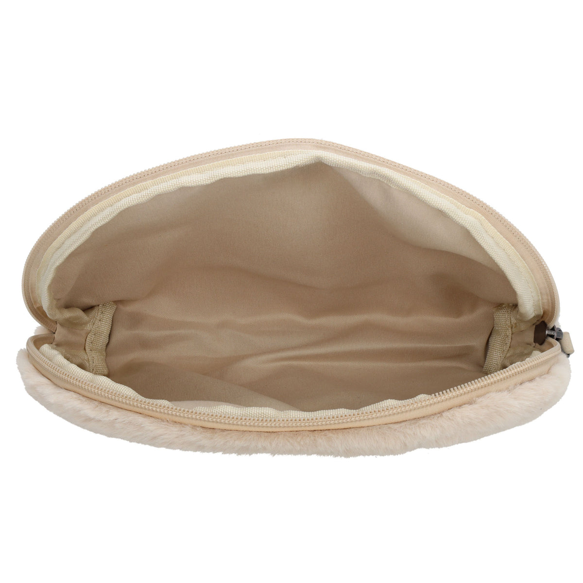 Cremefarbener Kosmetikbeutel 23x16,5cm aus weichem Kunstfell – kompakt & praktisch - leder-accessoires.com