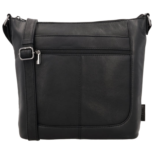 Schultertasche 28x32cm in Schwarz mit Reißverschluss - leder-accessoires.com