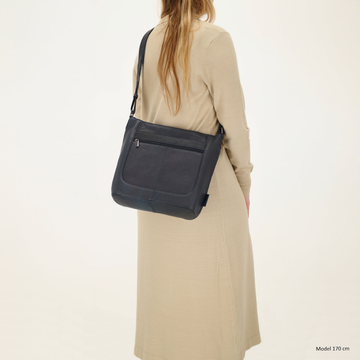 Schultertasche 28x32cm in Blau|Marine mit Reißverschluss - leder-accessoires.com