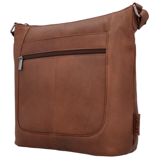 Schultertasche 28x32cm in Cognac mit Reißverschluss - leder-accessoires.com