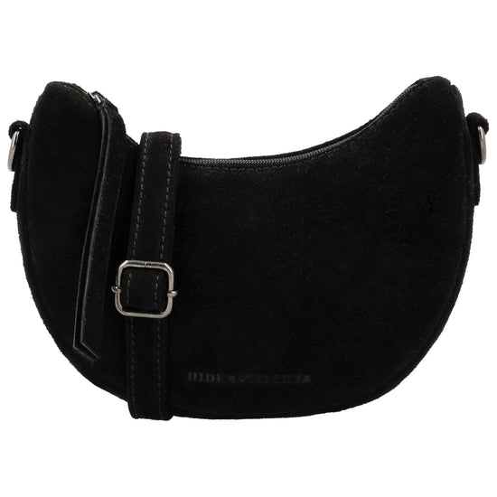 Schwarze Wildleder Halbmond Bag 22x16cm minimal Chic - leder-accessoires.com