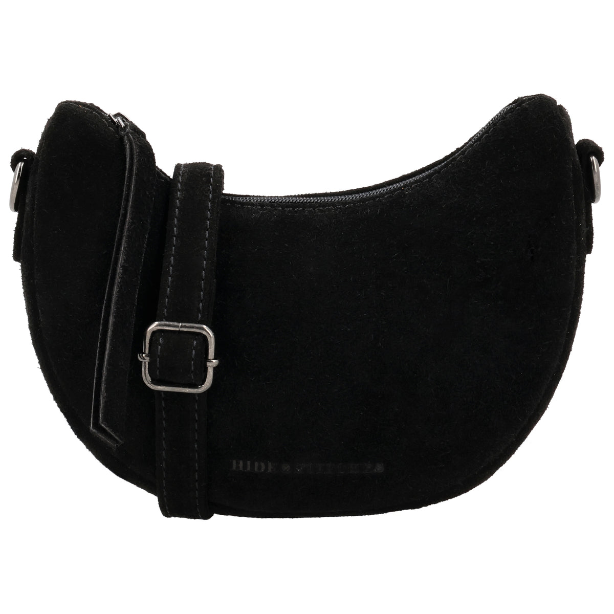 Schwarze Wildleder Halbmond Bag 22x16cm minimal Chic - leder-accessoires.com