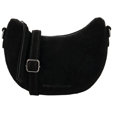 Schwarze Wildleder Halbmond Bag 22x16cm minimal Chic - leder-accessoires.com