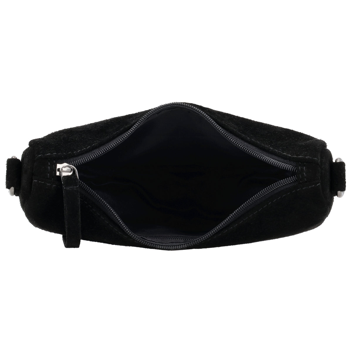 Schwarze Wildleder Halbmond Bag 22x16cm minimal Chic - leder-accessoires.com