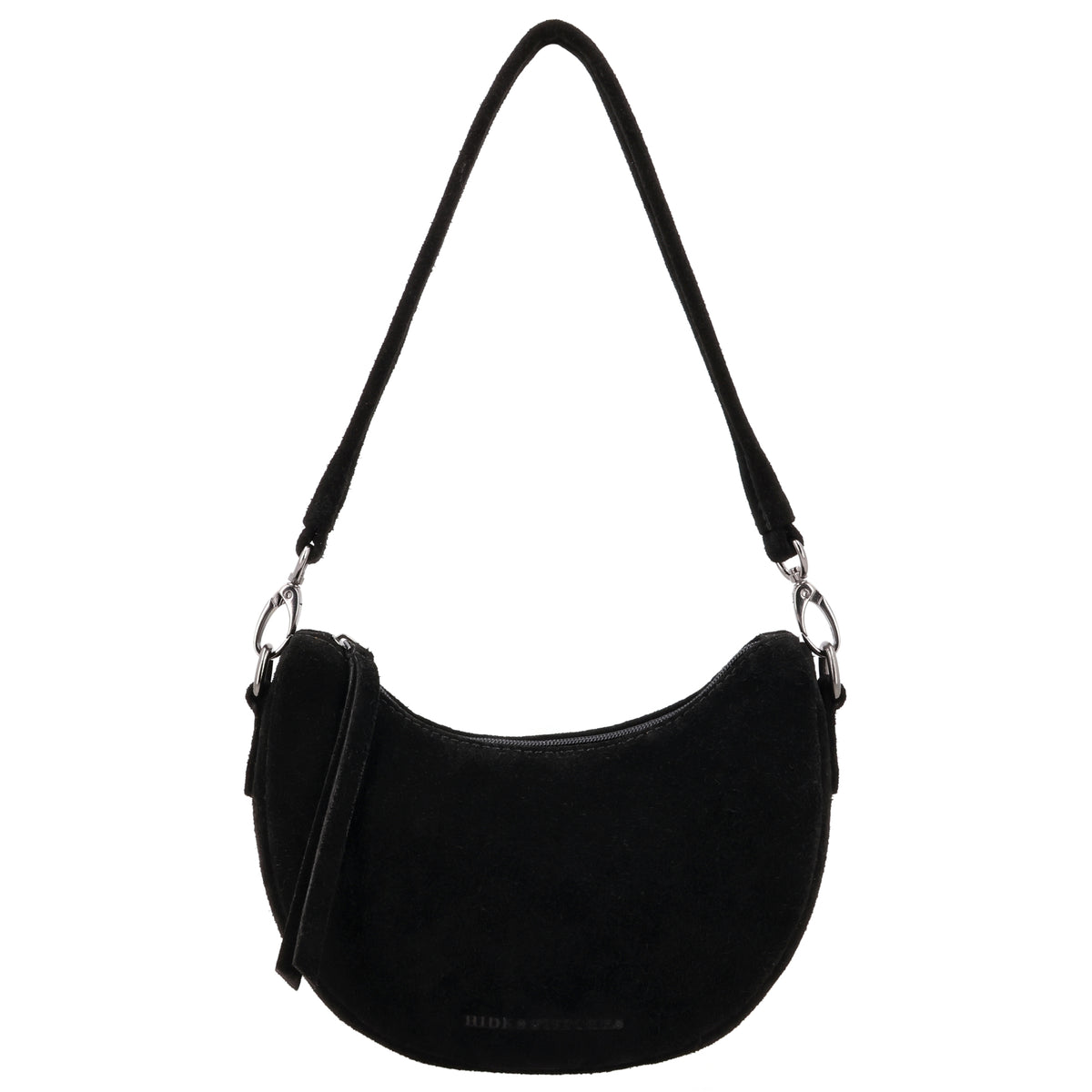 Schwarze Wildleder Halbmond Bag 22x16cm minimal Chic - leder-accessoires.com