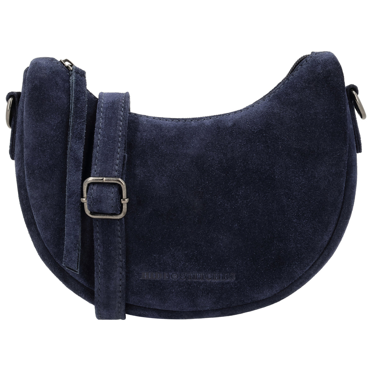 Blaue Wildleder Tasche 22x16cm Halbmond Sommer 2026 - leder-accessoires.com