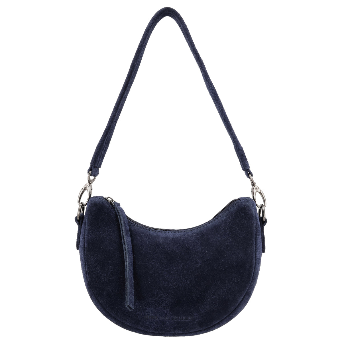 Blaue Wildleder Tasche 22x16cm Halbmond Sommer 2026 - leder-accessoires.com