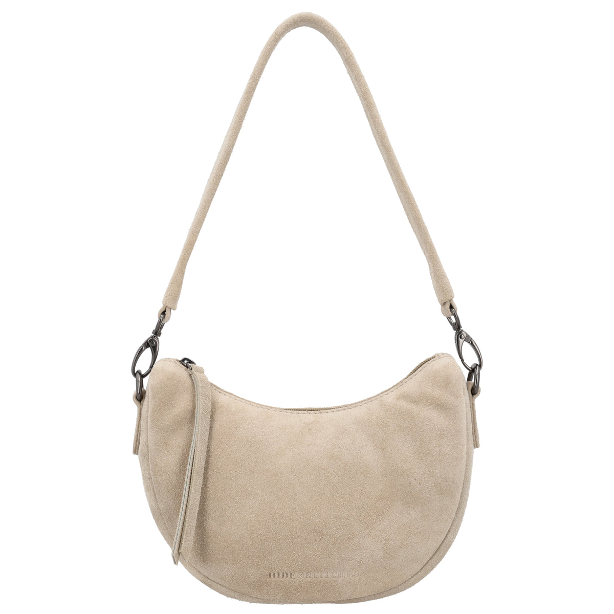 Wildleder Halbmond Tasche 22x16cm Sand mit Schulterriemen - leder-accessoires.com