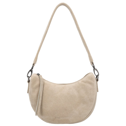 Wildleder Halbmond Tasche 22x16cm Sand mit Schulterriemen - leder-accessoires.com