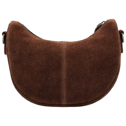 Dunkelbraune Wildleder Umhängetasche 22x16cm Halbmond - leder-accessoires.com