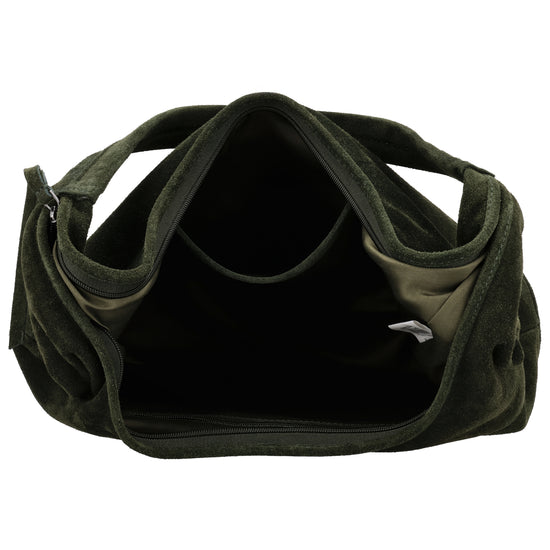 Beuteltasche Wildleder 42x40cm in Olivgrün - leder-accessoires.com