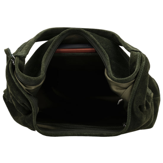 Beuteltasche Wildleder 42x40cm in Olivgrün - leder-accessoires.com