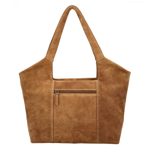 Wildleder-Schultertasche 47x27cm in Kamel – Warme Trendfarbe - leder-accessoires.com