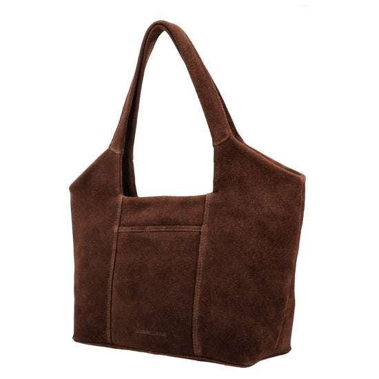Wildleder-Schultertasche 47x27cm in Dunkelbraun – Klassischer Stil - leder-accessoires.com