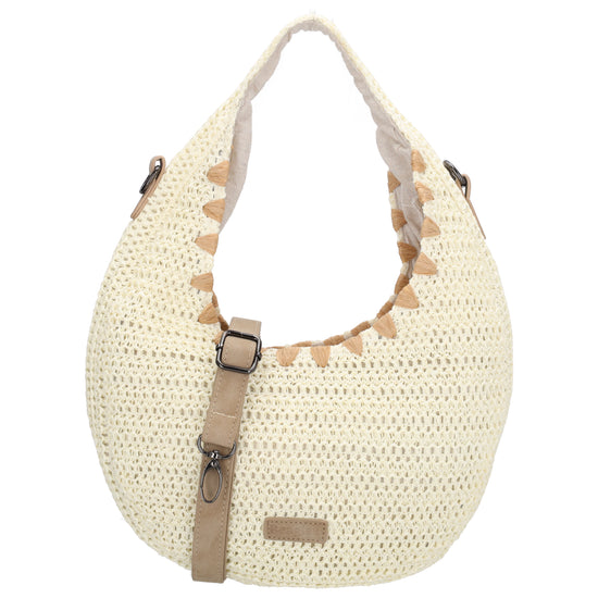 Strohtasche Creme 33x37cm Halbmond elegant mit Reißverschluss - leder-accessoires.com