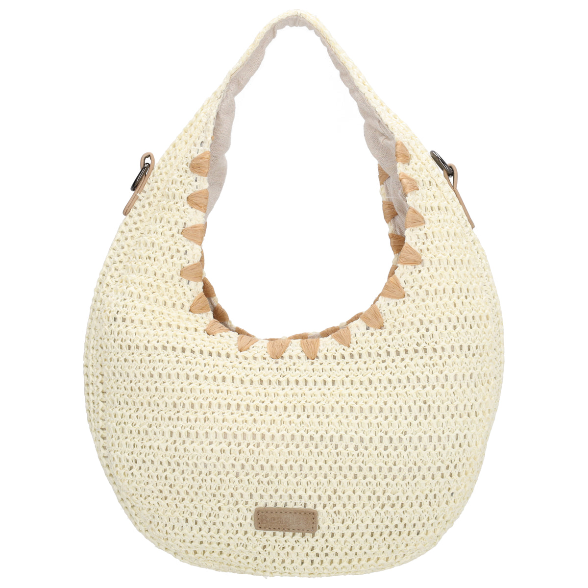 Strohtasche Creme 33x37cm Halbmond elegant mit Reißverschluss - leder-accessoires.com