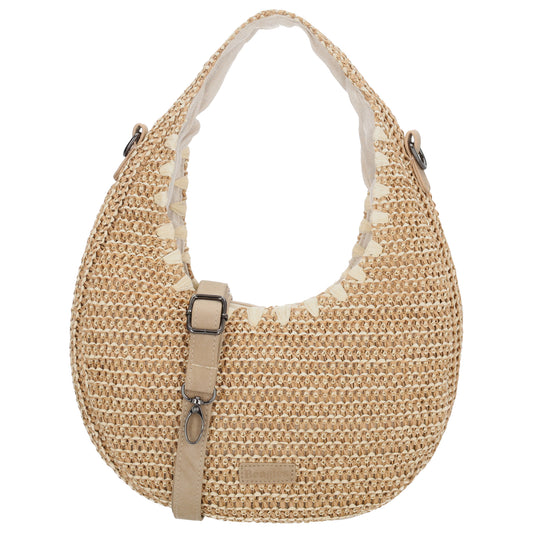 Basttasche Natur 33x37cm Halbmond aus Raphia mit Zipper - leder-accessoires.com