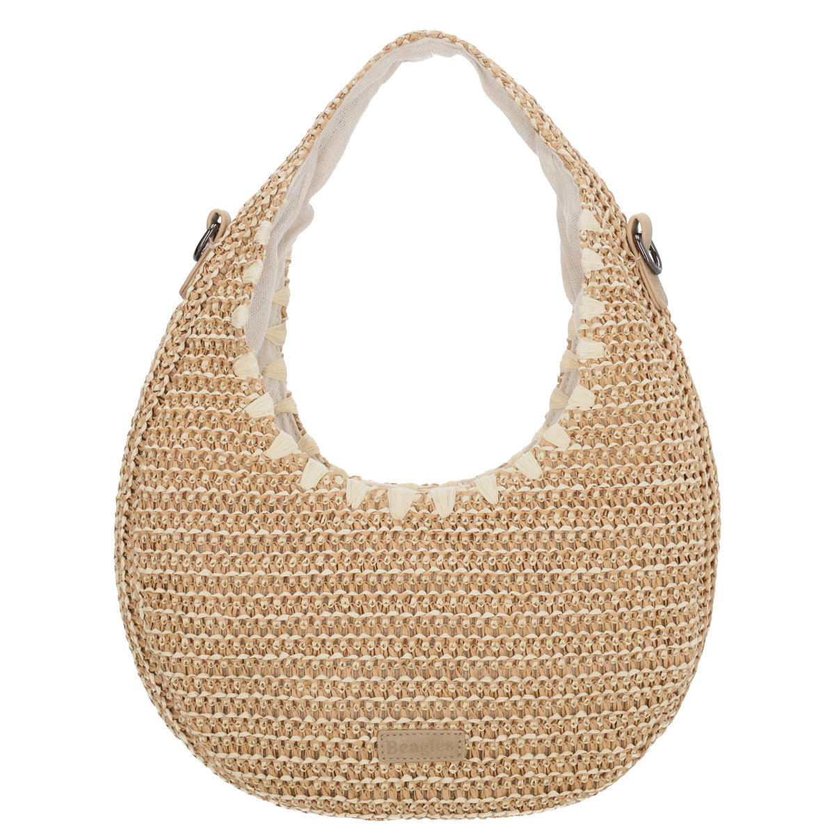 Basttasche Natur 33x37cm Halbmond aus Raphia mit Zipper - leder-accessoires.com