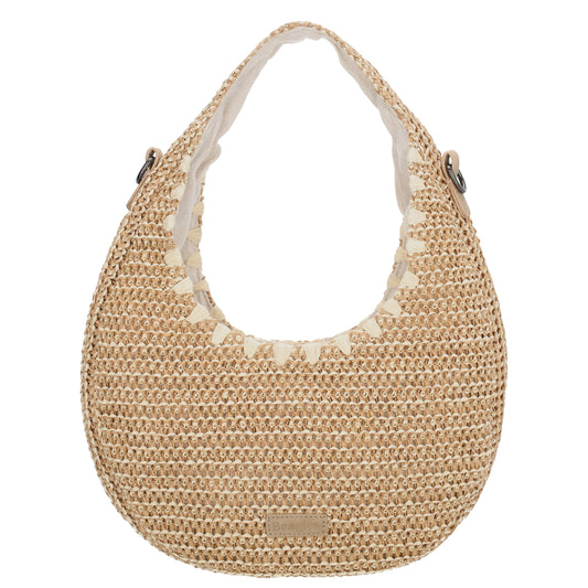 Basttasche Natur 33x37cm Halbmond aus Raphia mit Zipper - leder-accessoires.com