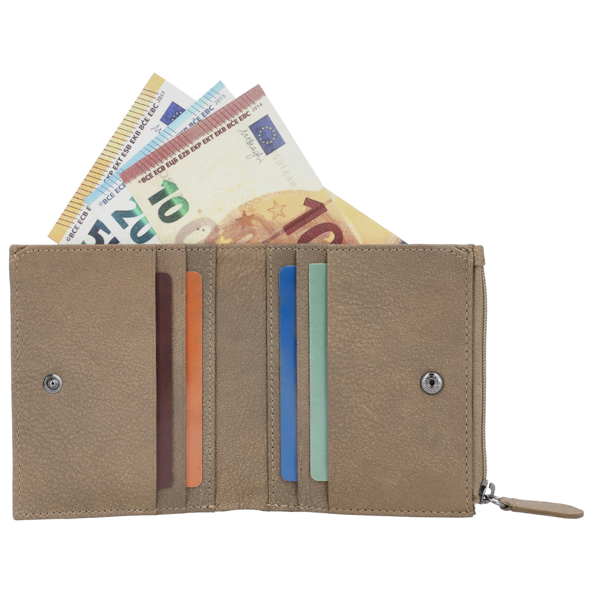 Portemonnaie Taupe mit cleverer Innenaufteilung - leder-accessoires.com