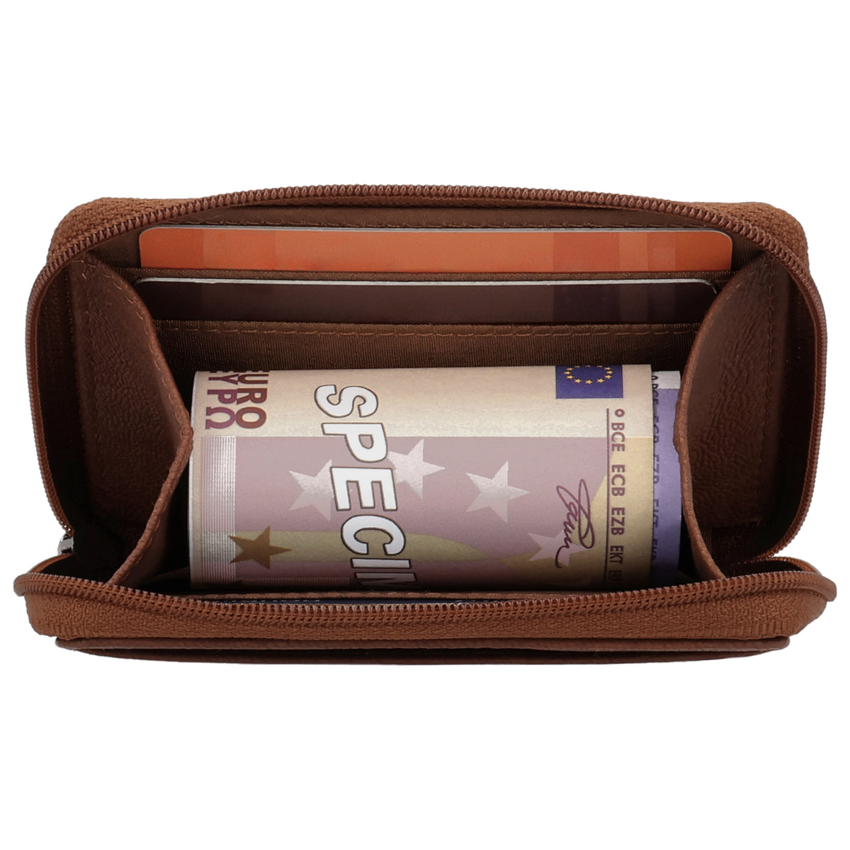 Börse klein in Cognac mit Rundumreißverschluss - leder-accessoires.com