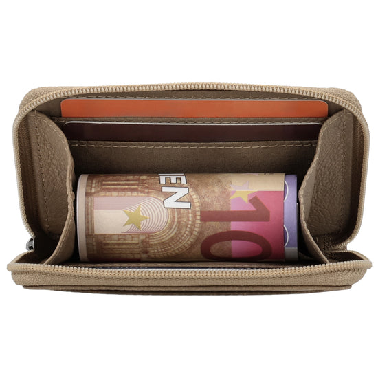 Börse klein in Taupe mit Rundumreißverschluss - leder-accessoires.com