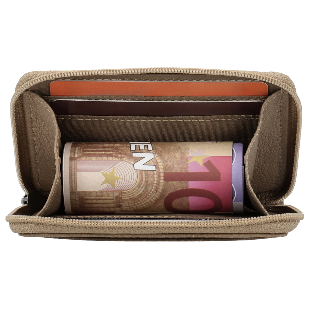 Börse klein in Taupe mit Rundumreißverschluss - leder-accessoires.com
