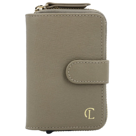 RFID Kartenetui 11x8cm Taupe kompakt mit Alu-Case - leder-accessoires.com