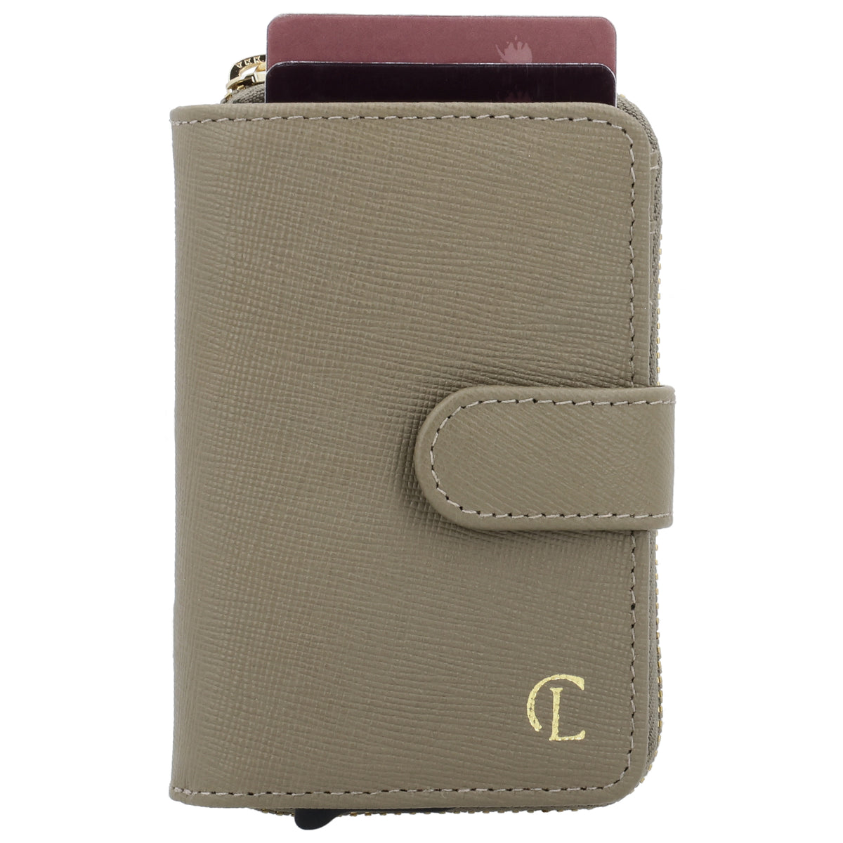 RFID Kartenetui 11x8cm Taupe kompakt mit Alu-Case - leder-accessoires.com