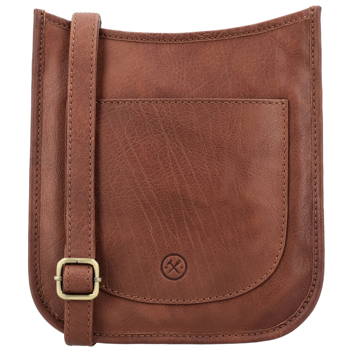 Schultertasche in Cognac 20x21,5cm mit Reißverschluss - leder-accessoires.com