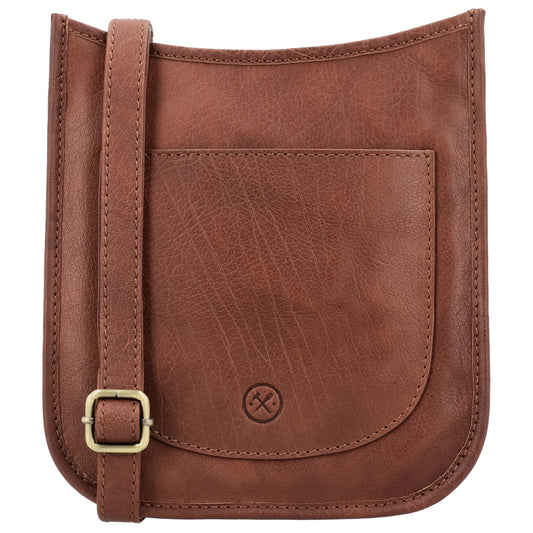 Schultertasche in Cognac 20x21,5cm mit Reißverschluss - leder-accessoires.com