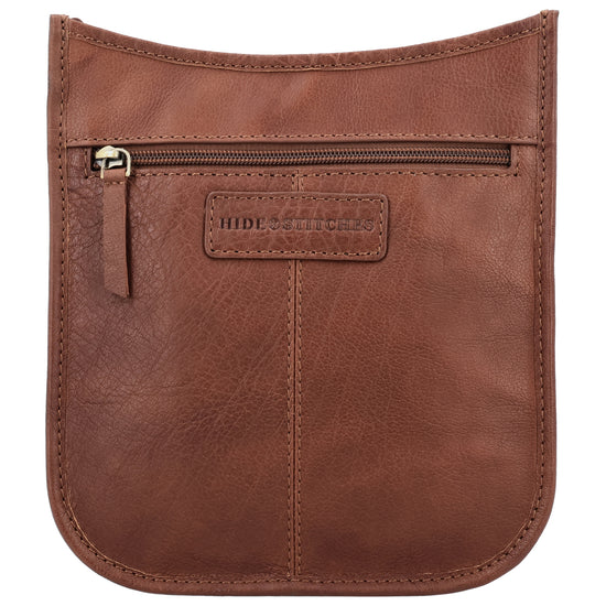 Schultertasche in Cognac 20x21,5cm mit Reißverschluss - leder-accessoires.com
