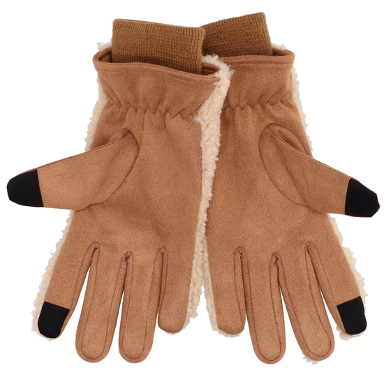 Teddyfellhandschuh in Cognac mit Touchscreen-Funktion - leder-accessoires.com