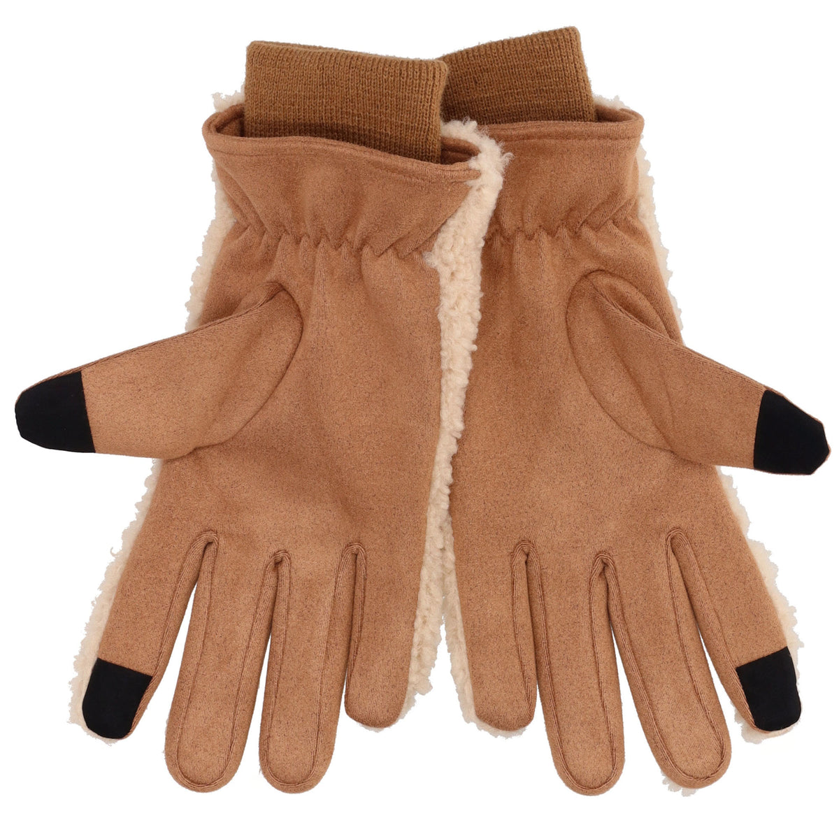 Teddyfellhandschuh in Cognac mit Touchscreen-Funktion - leder-accessoires.com