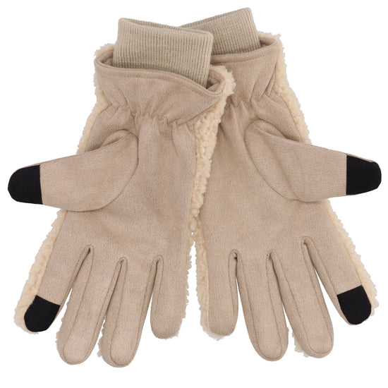 Teddyfellhandschuh in Beige mit Touchscreen-Funktion - leder-accessoires.com