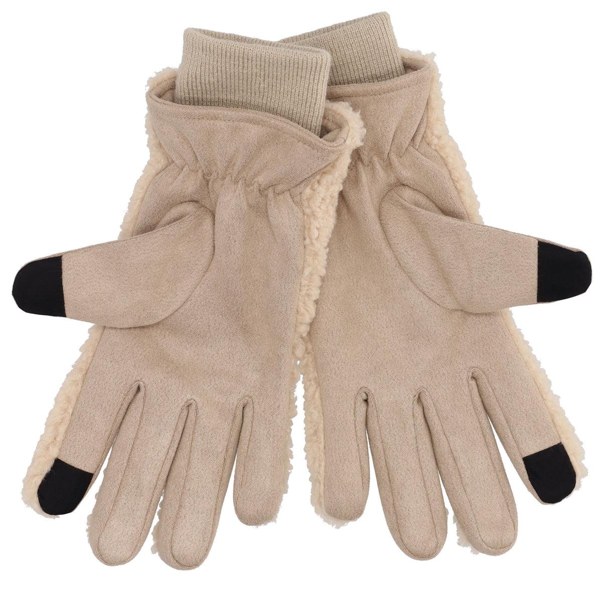 Teddyfellhandschuh in Beige mit Touchscreen-Funktion - leder-accessoires.com
