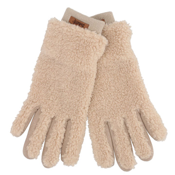 Teddyfellhandschuh in Beige mit Touchscreen-Funktion - leder-accessoires.com