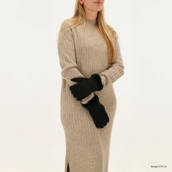 Winterhandschuh in Schwarz in Wildleder-Optik - leder-accessoires.com